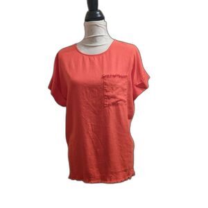 Umgee Orange Short Sleeve Linen Blend Top S